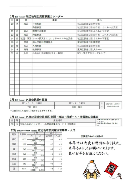 久良公民館だより（館報　ひさよし）令和6年1月号ウラの画像