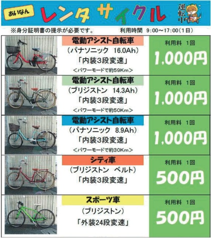 レンタルサイクル料金表の画像