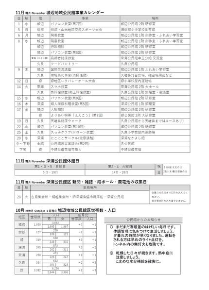 深浦公民館だより令和5年11月号ウラの画像