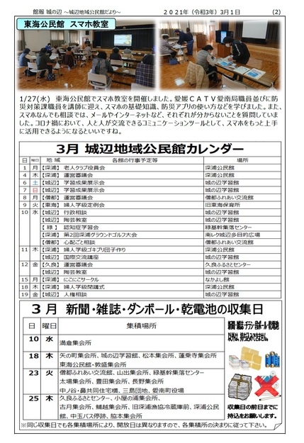 城辺地域公民館だより 令和3年3月号ウラの画像