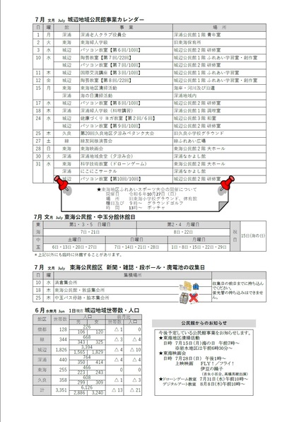 東海公民館だより令和6年7月号ウラの画像