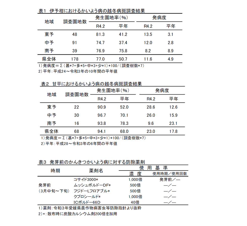 かいよう病の越冬病斑調査結果の画像